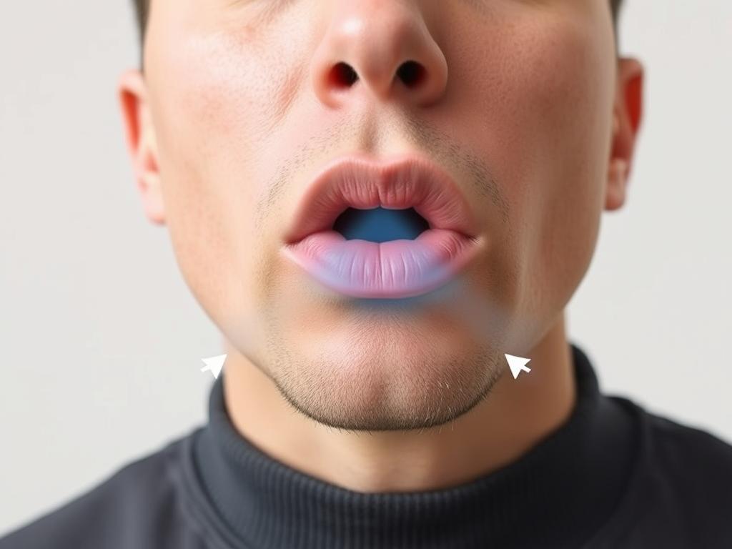 Demonstrasi teknik pursed-lips breathing dengan bibir mengerucut saat menghembuskan napas