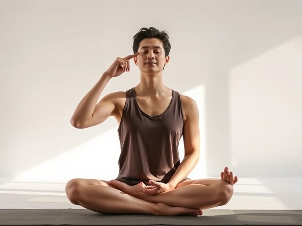 Seseorang melakukan teknik pernapasan pranayama dalam posisi duduk bersila